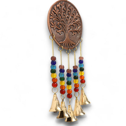 Tree of Life Brass Chime with Chakra Beads, Medium, 5 Bells