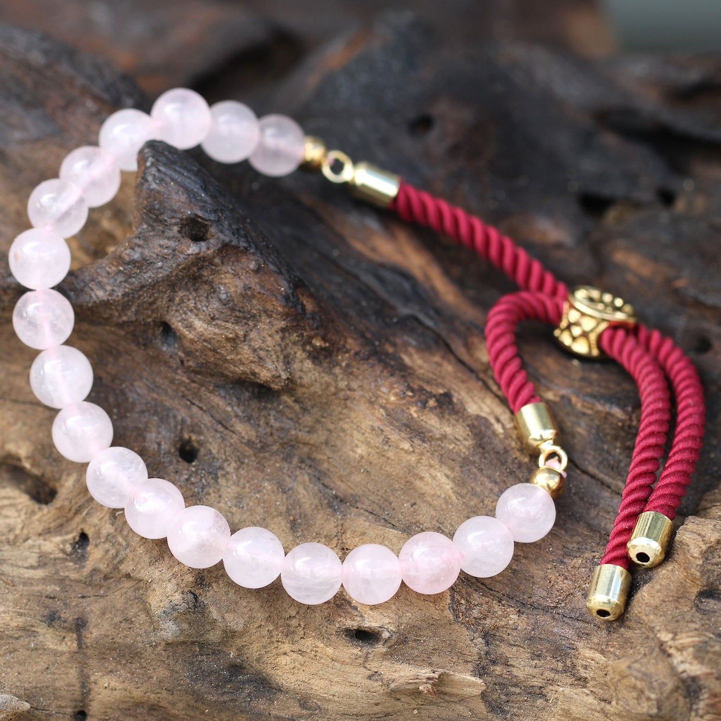18K Gold Plated Gemstone Bordeaux String Bracelet - Rose Quartz – lifestyle shot