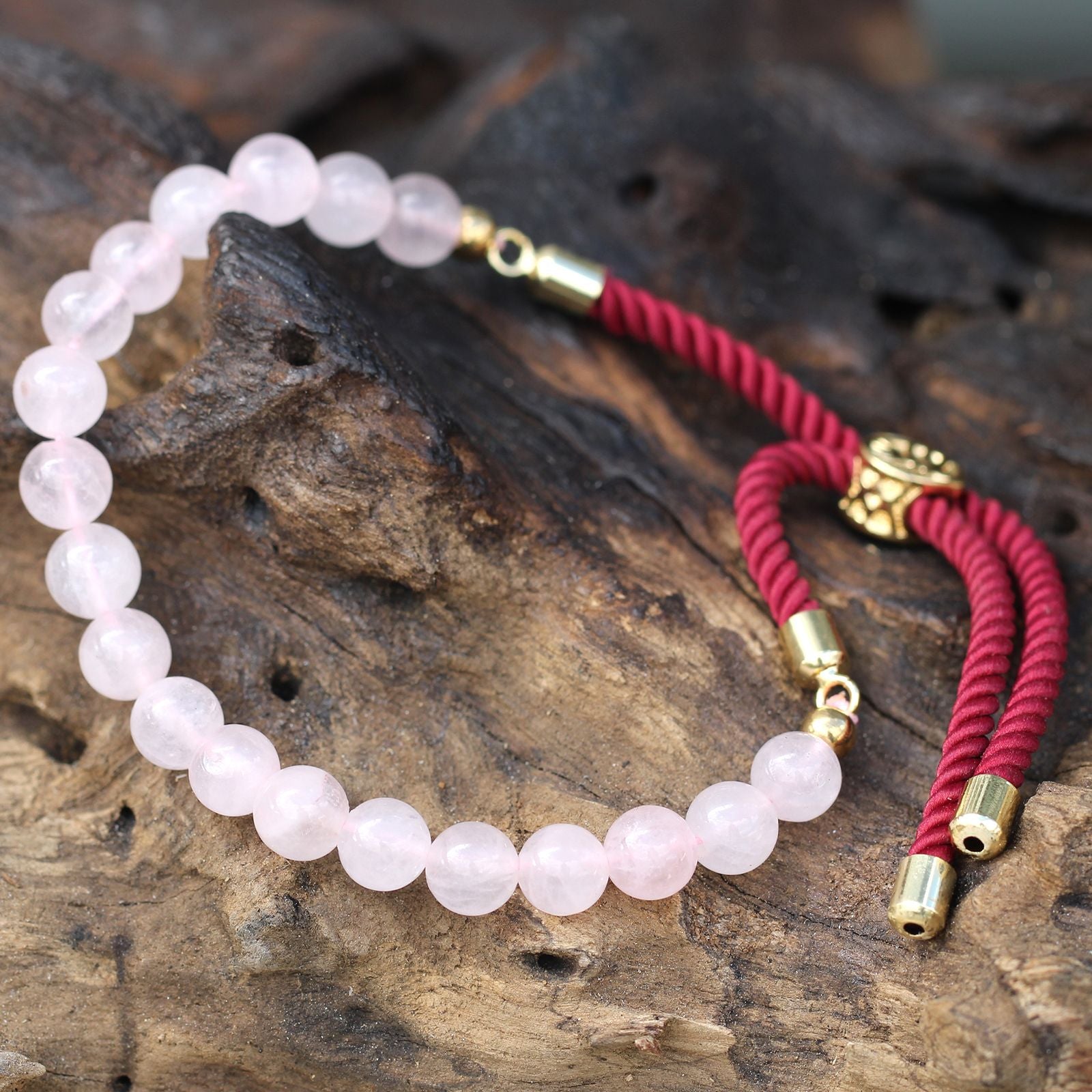 18K Gold Plated Gemstone Bordeaux String Bracelet - Rose Quartz – lifestyle shot