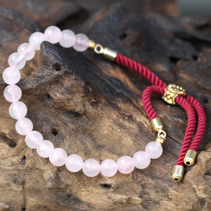 18K Gold Plated Gemstone Bordeaux String Bracelet - Rose Quartz – lifestyle shot