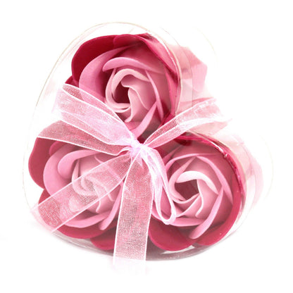 Pink Roses Soap Flower Heart Box, Set of 3
