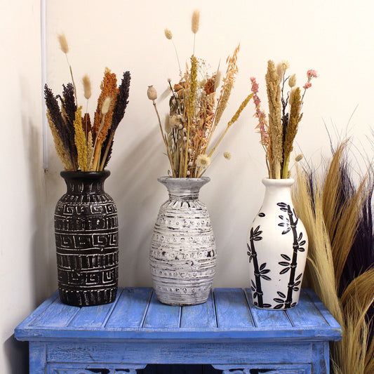Bamboo Motif Shaped Terracotta Vase – Natural