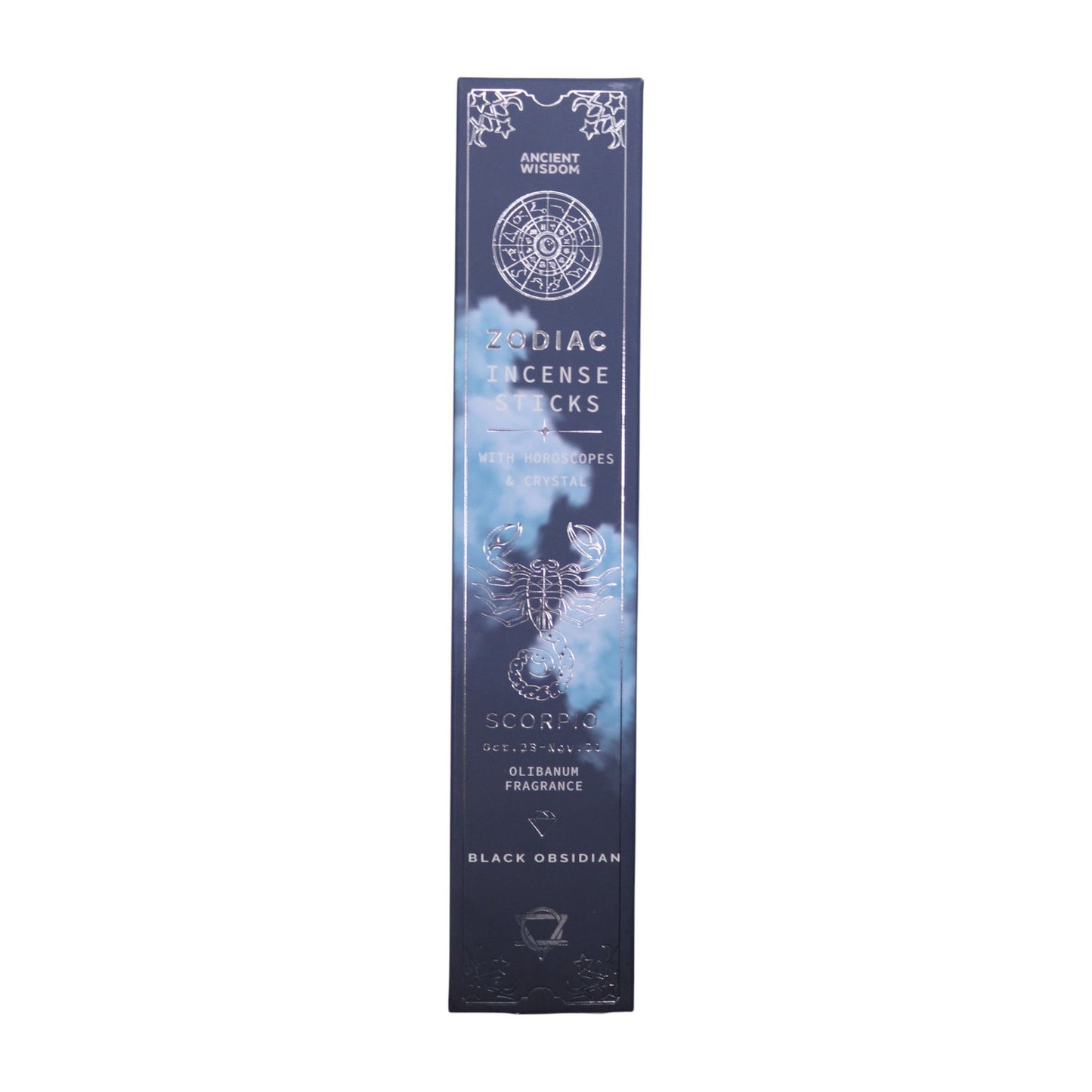 Zodiac incense sticks packaging with Scorpio design on a white background