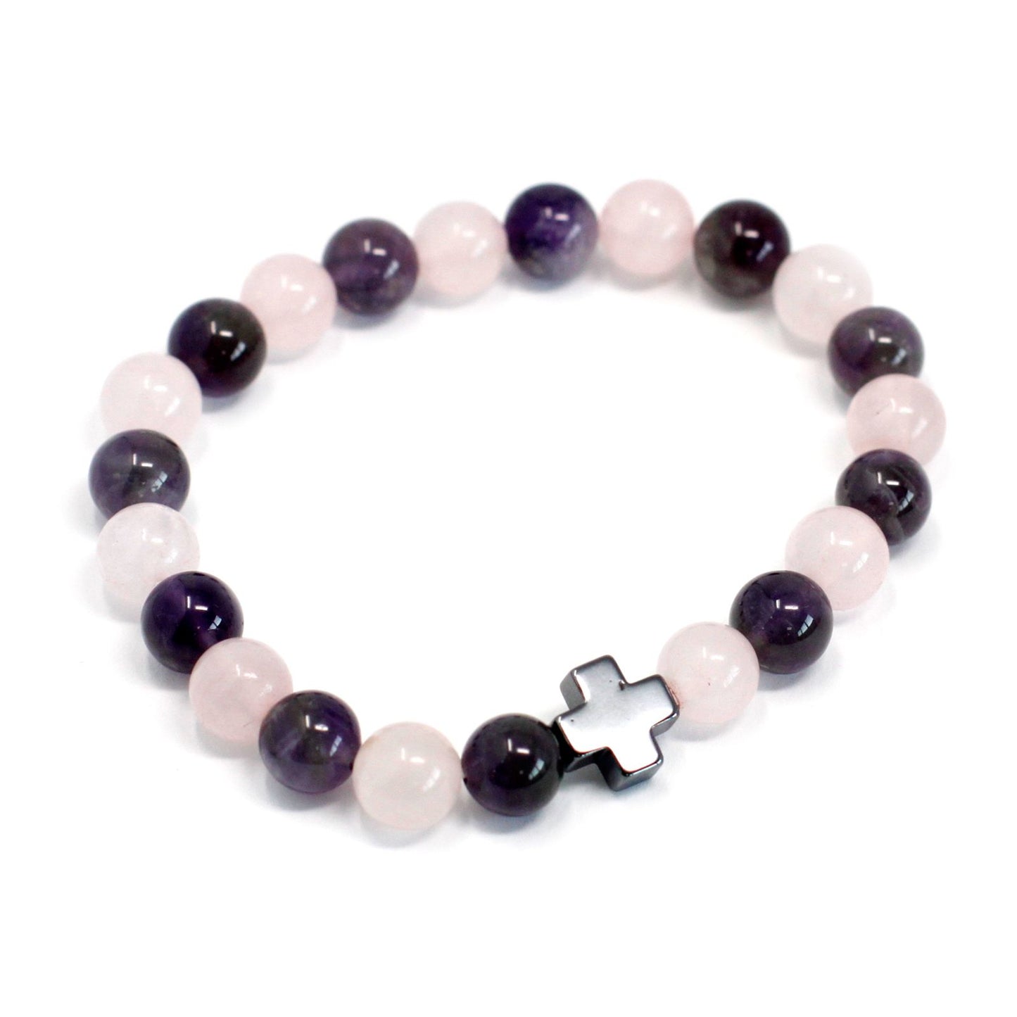Set of 2 Gemstones Friendship Bracelets - Love - Amethyst & Rose Quartz – detail view