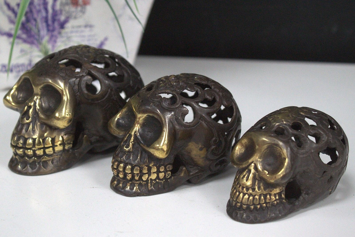 Vintage Brass Skull Ornament, Small