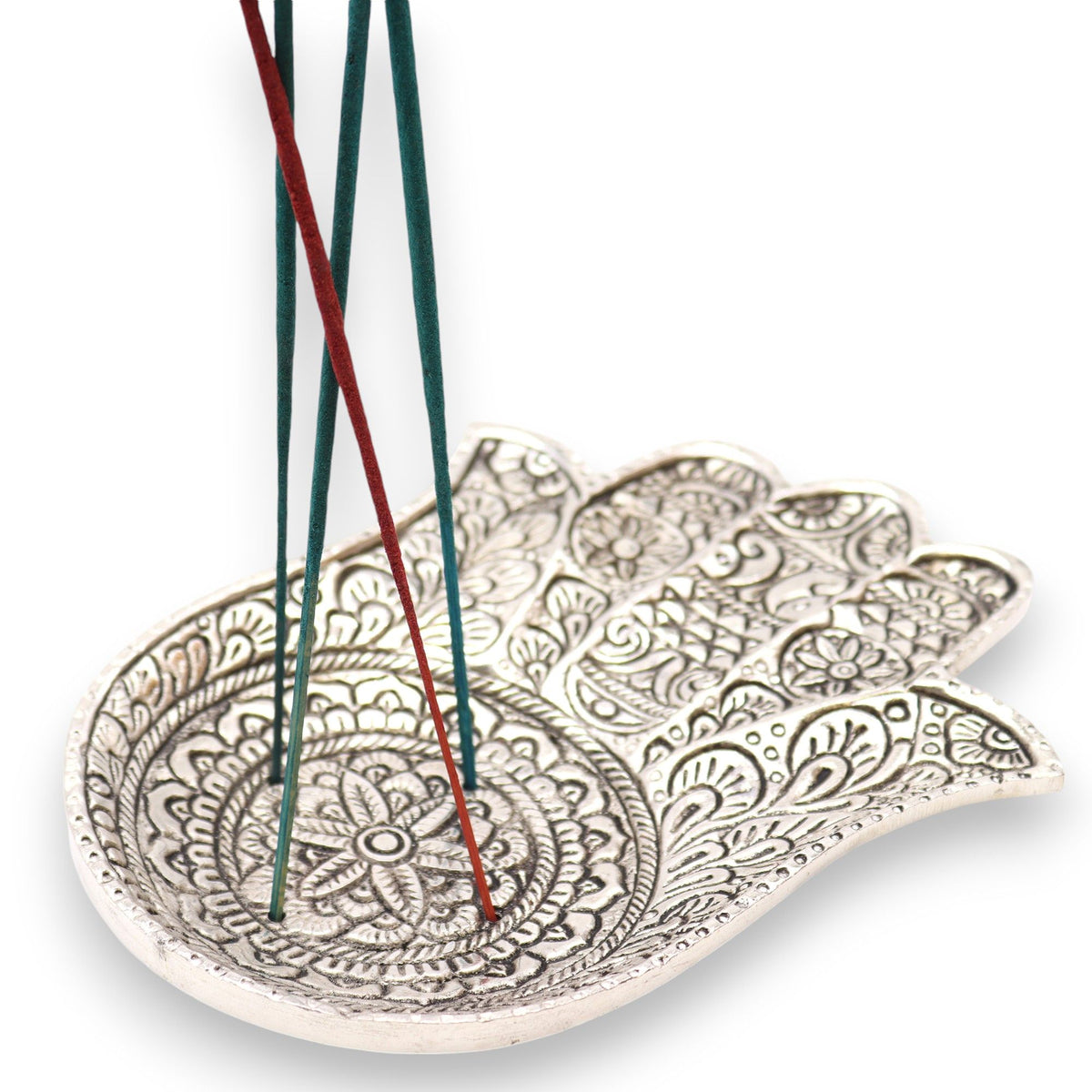 Hamsa Incense Holder - Polished Aluminium, 18x13cm