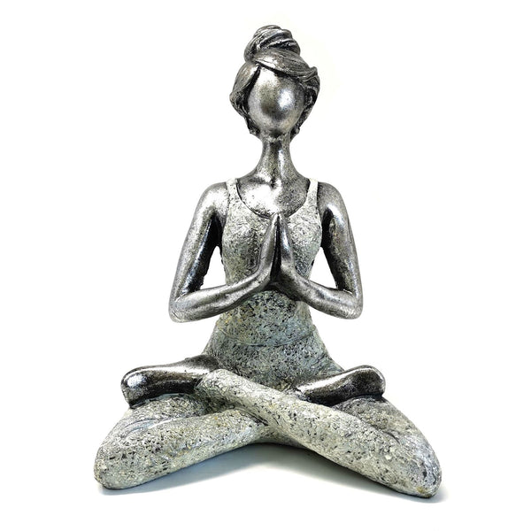 Yoga Lady Figure -  Silver & White 24cm | Auro & Co