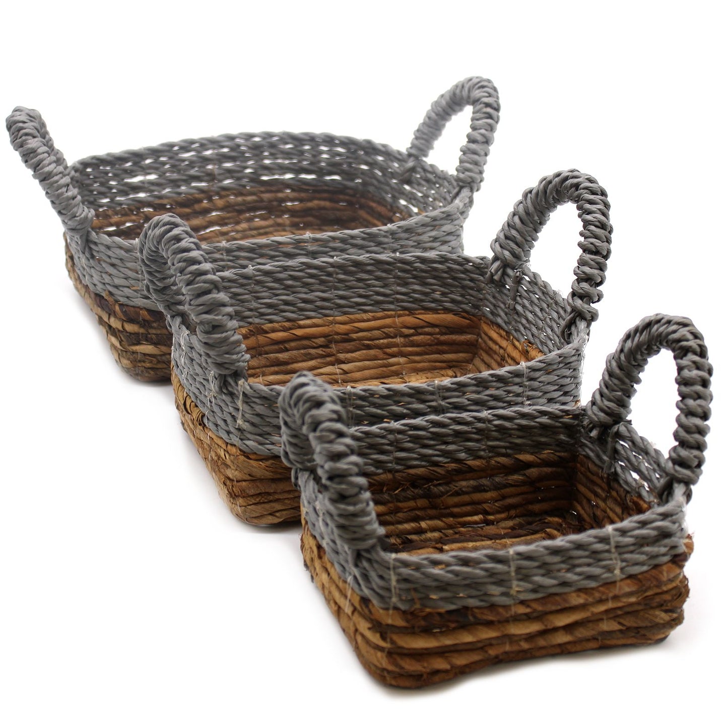 Handwoven Banana Leaf & Raffia Storage Baskets – Set of 3