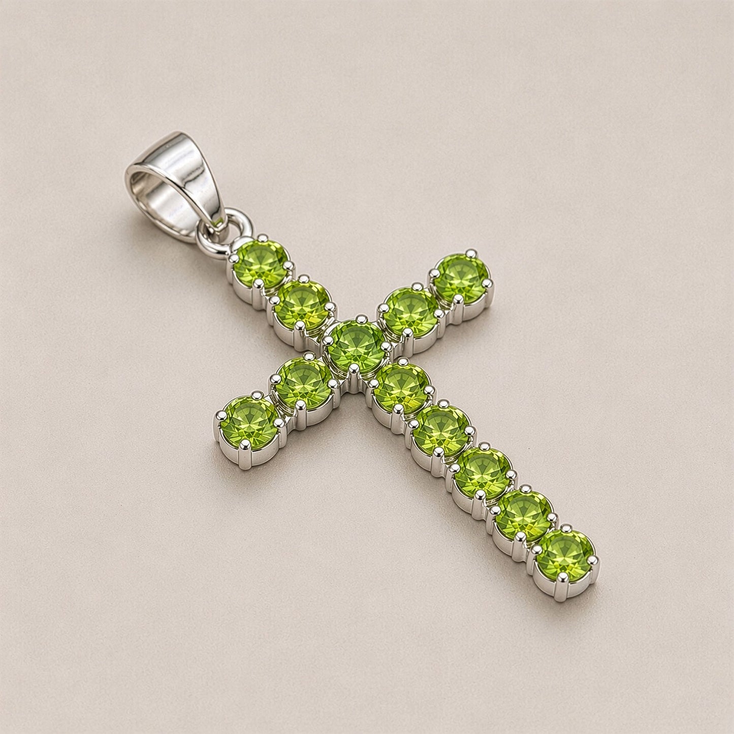 Indian Devotional Pendant - Silver Plated (45cm Chain)- Peridot Crucifix – product image 6