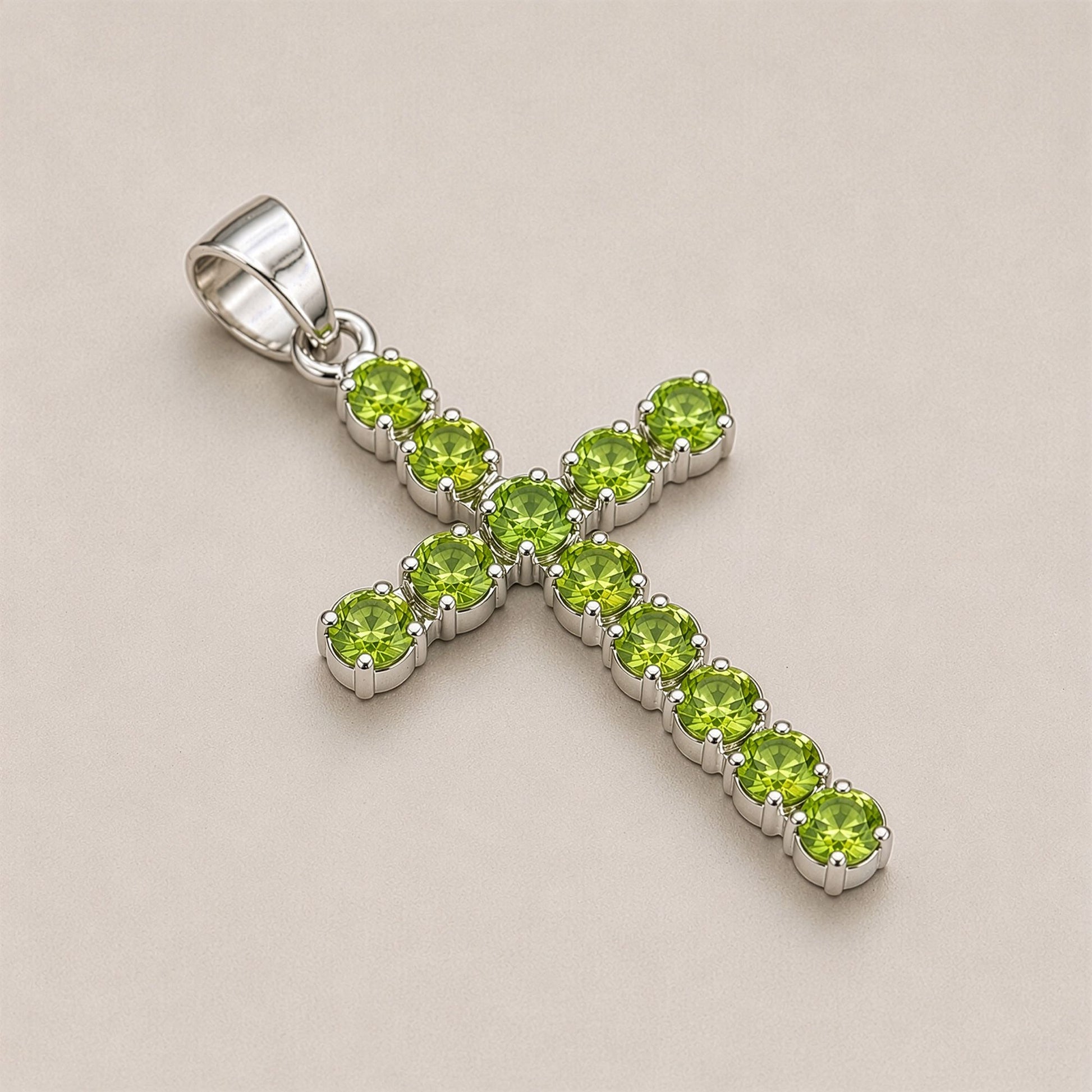 Indian Devotional Pendant - Silver Plated (45cm Chain)- Peridot Crucifix – product image 6