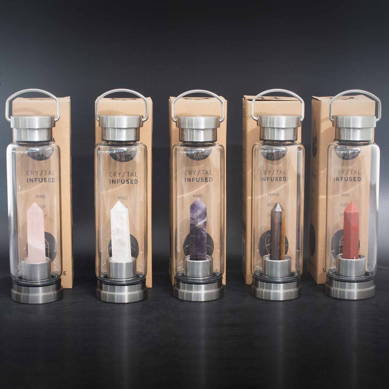 Crystal Infused Glass Water Bottle - Cleansing Clear Quartz - Obelisk – product image 5