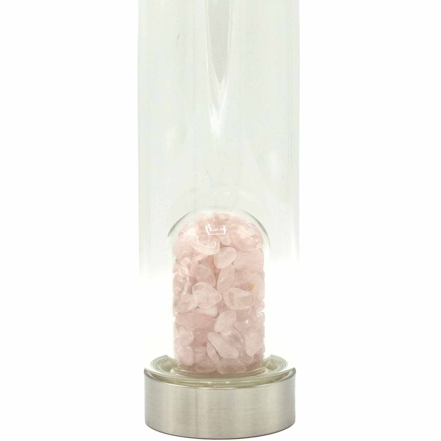 Crystal Infused Glass Water Bottle - Rejuvenating Rose Quartz - Chips – detail view
