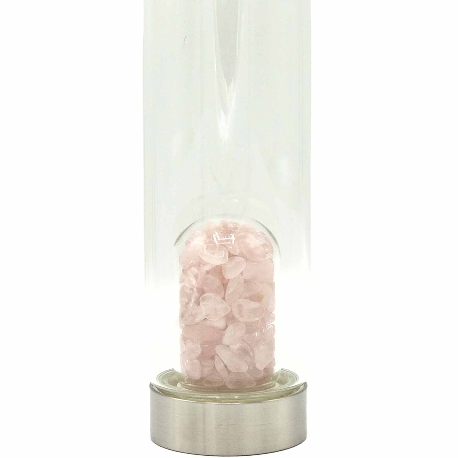 Crystal Infused Glass Water Bottle - Rejuvenating Rose Quartz - Chips – detail view