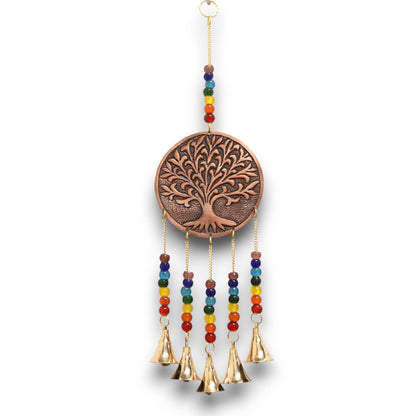 Tree of Life Brass Chime with Chakra Beads, Medium, 5 Bells