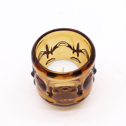 Buddha Faces Candle Jar - Antique Amber – detail view