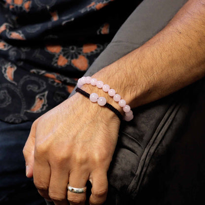 Gemstone Double Power Bracelets- Rose Quartz – lifestyle shot