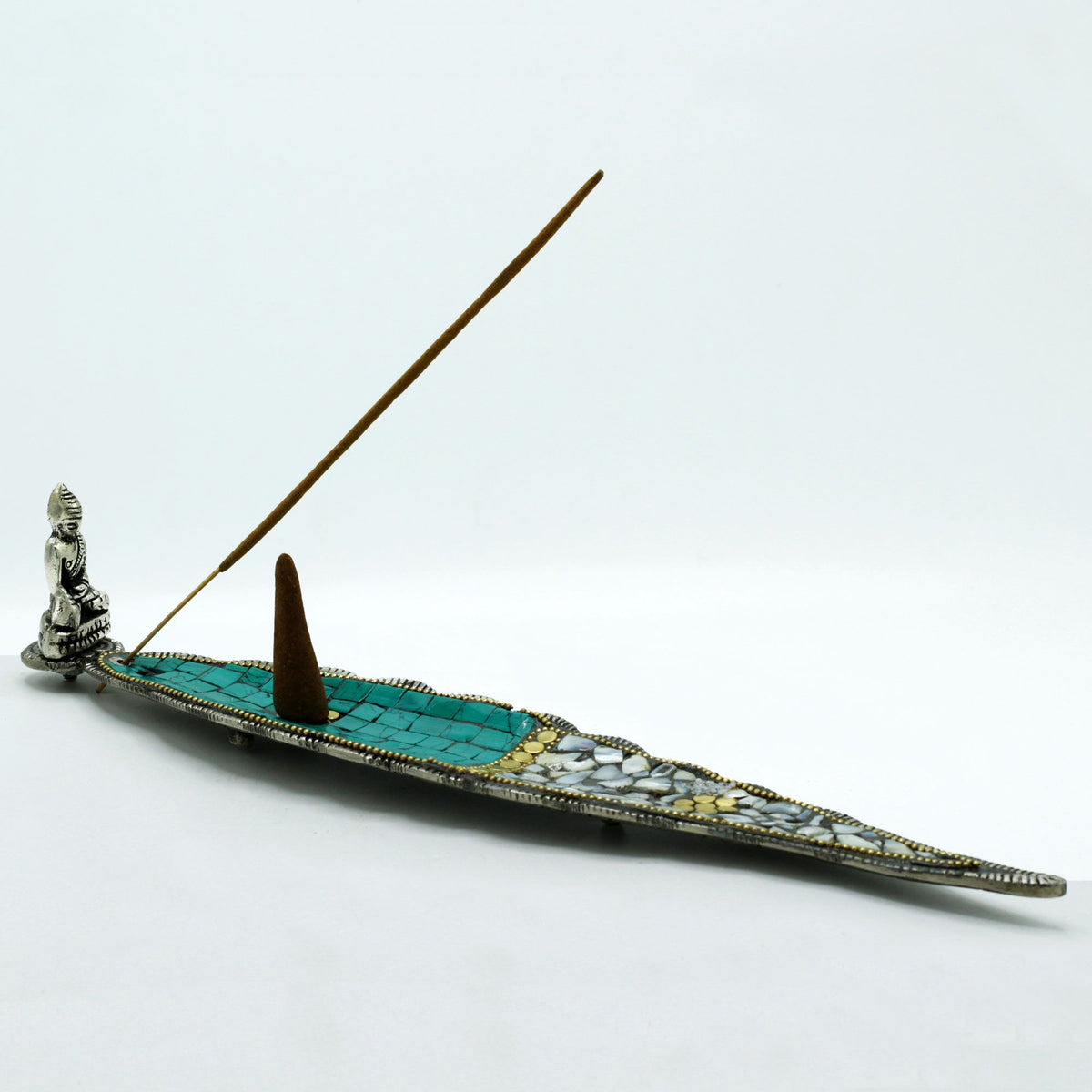 Buddha Ceramic Mosaic Incense Holder - Long Leaf