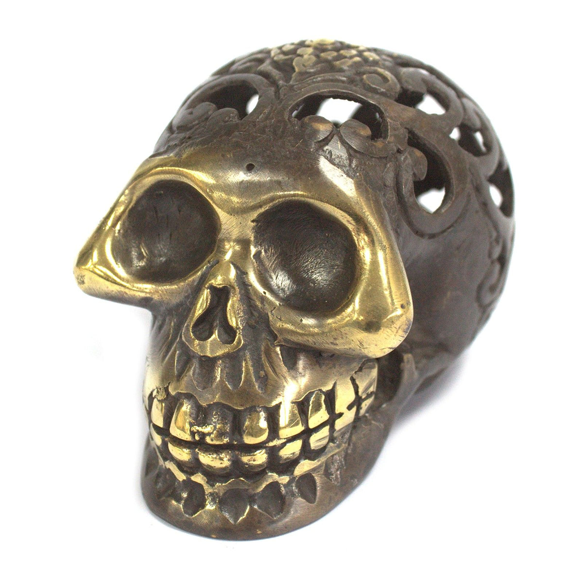 Vintage Brass Skull Ornament, Medium