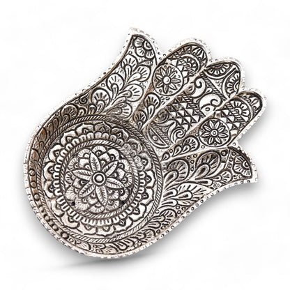 Hamsa Incense Holder - Polished Aluminium, 18x13cm