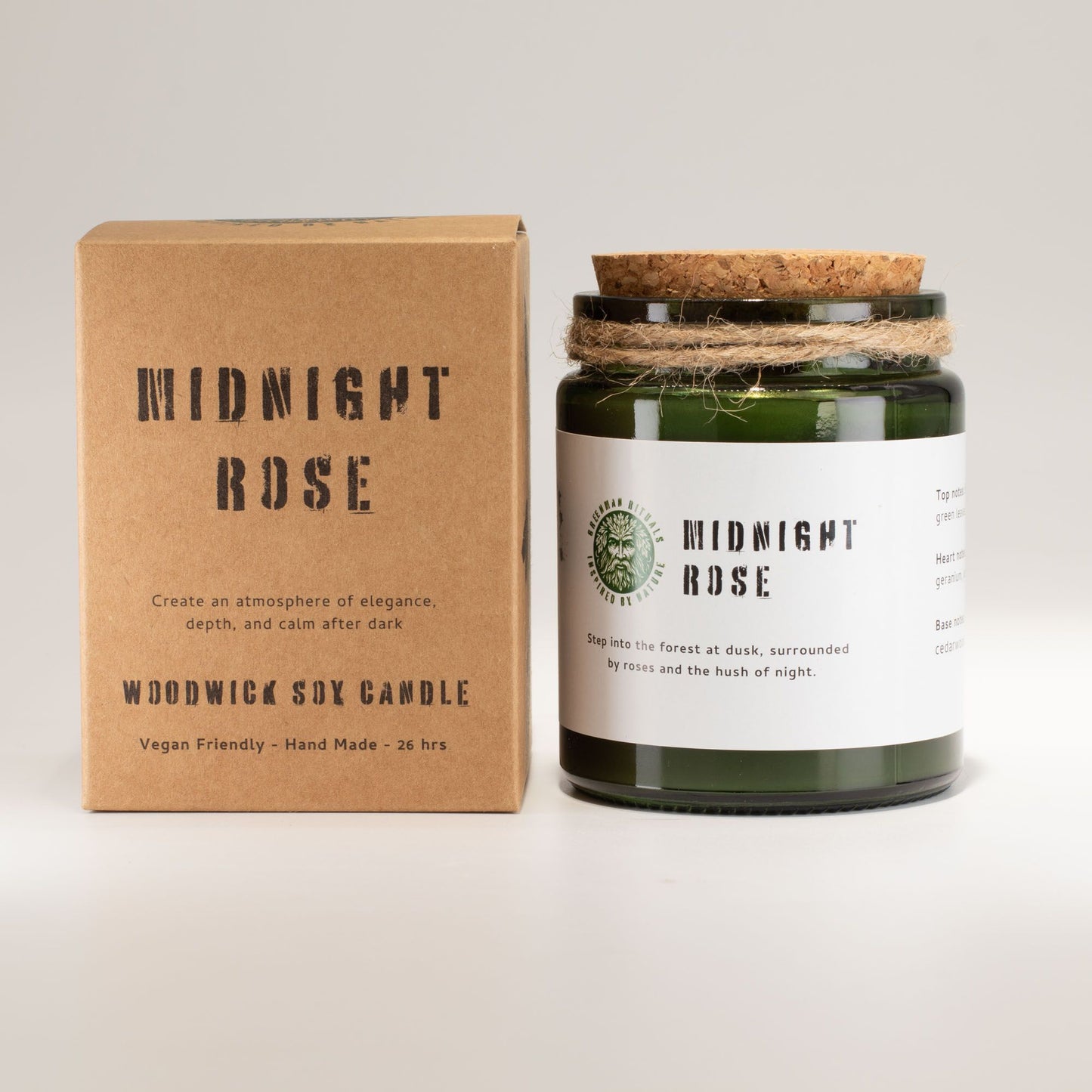 Greenman Woodwick Soy Candle - Midnight Rose – detail view