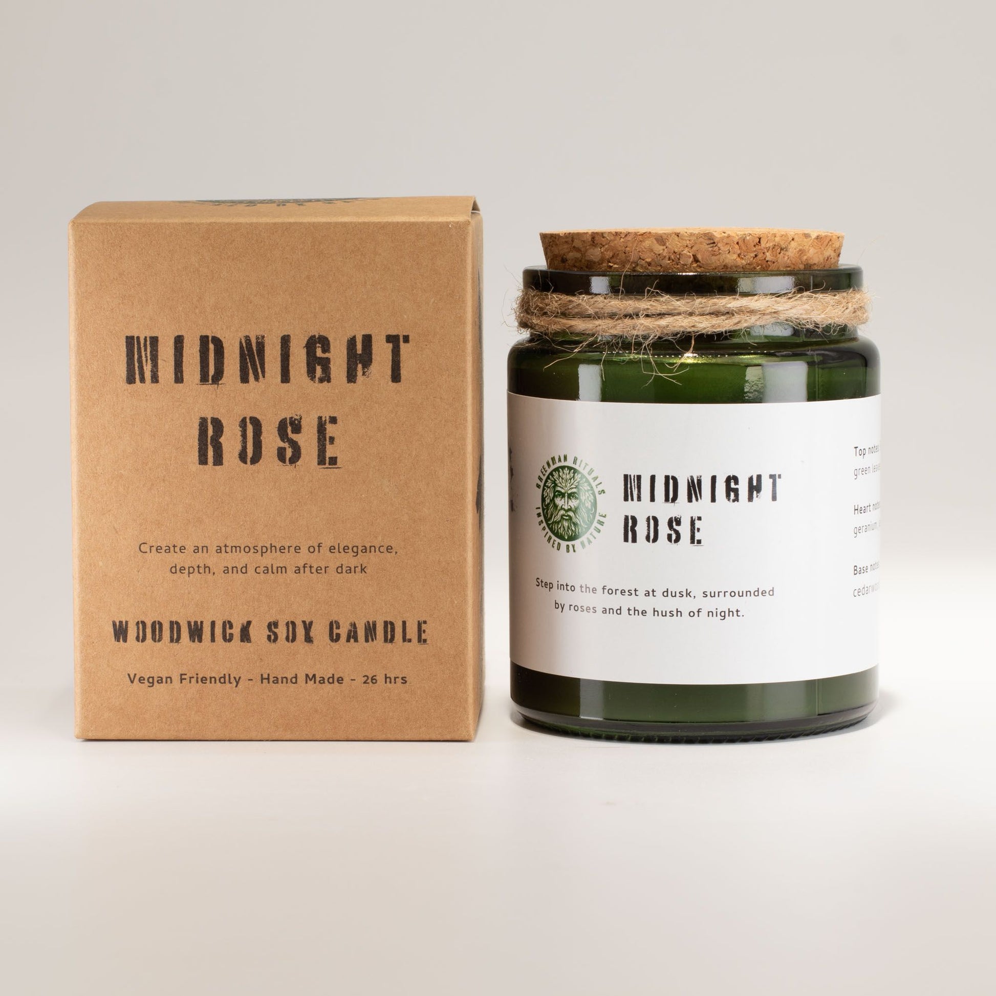 Greenman Woodwick Soy Candle - Midnight Rose – detail view
