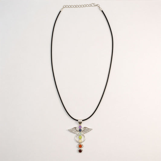 Indian Devotional Pendant - Silver Plated (45cm Cord)- Angel Chakra | Auro & Co