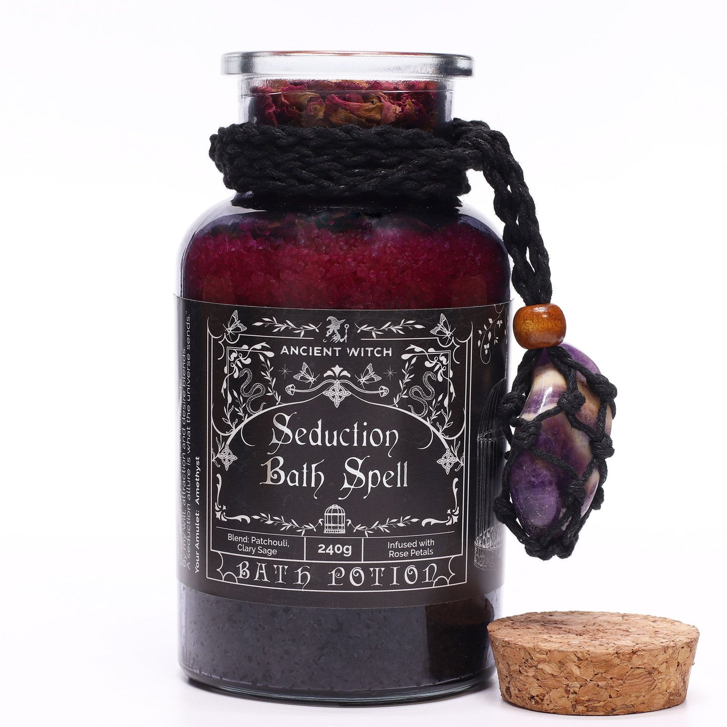 Ancient Witch Bath Spell Potion & Amethyst Crystal Amulet - Seduction | Auro & Co