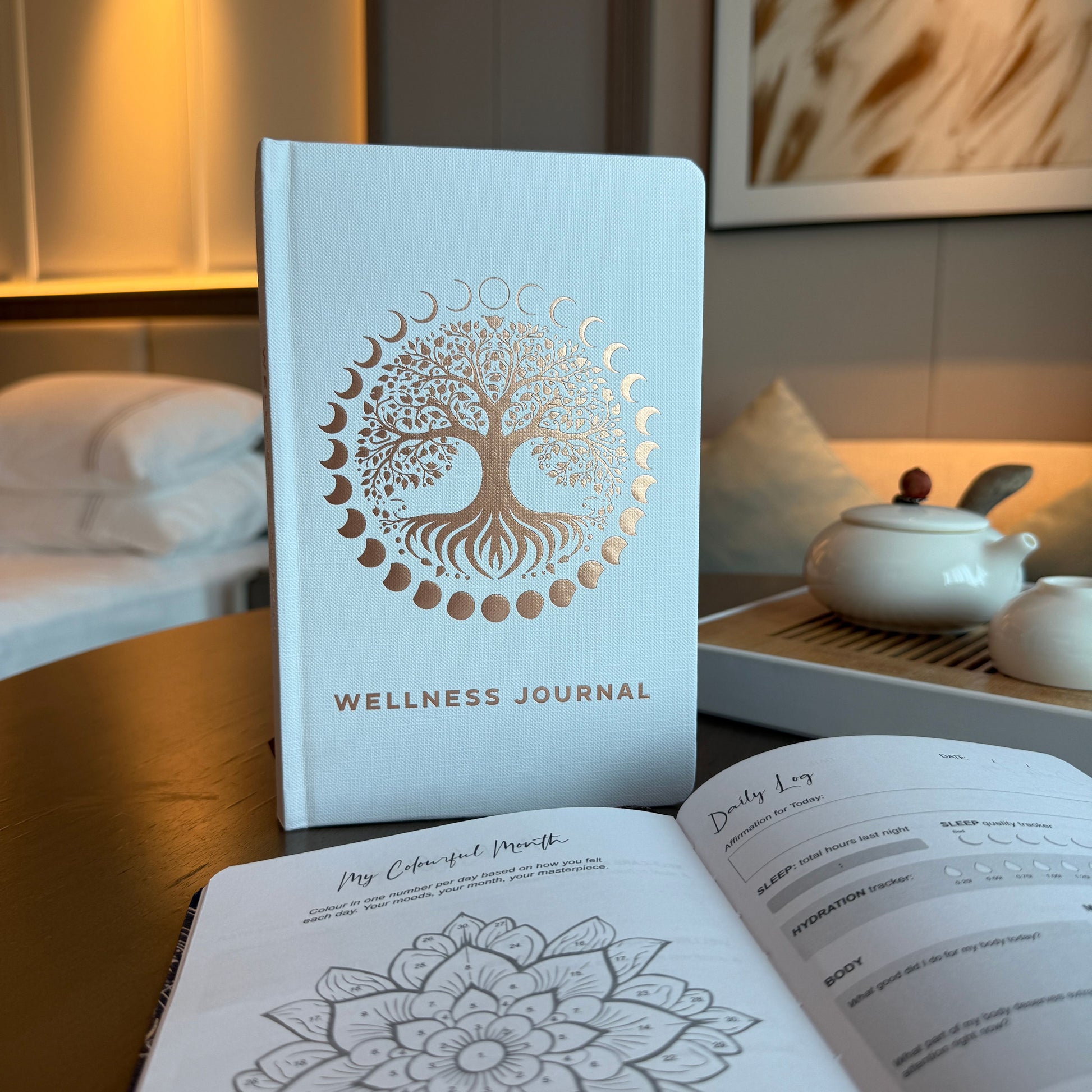 White Wellness Journal - 120 pages - Rose Gold Tree of Life – detail view