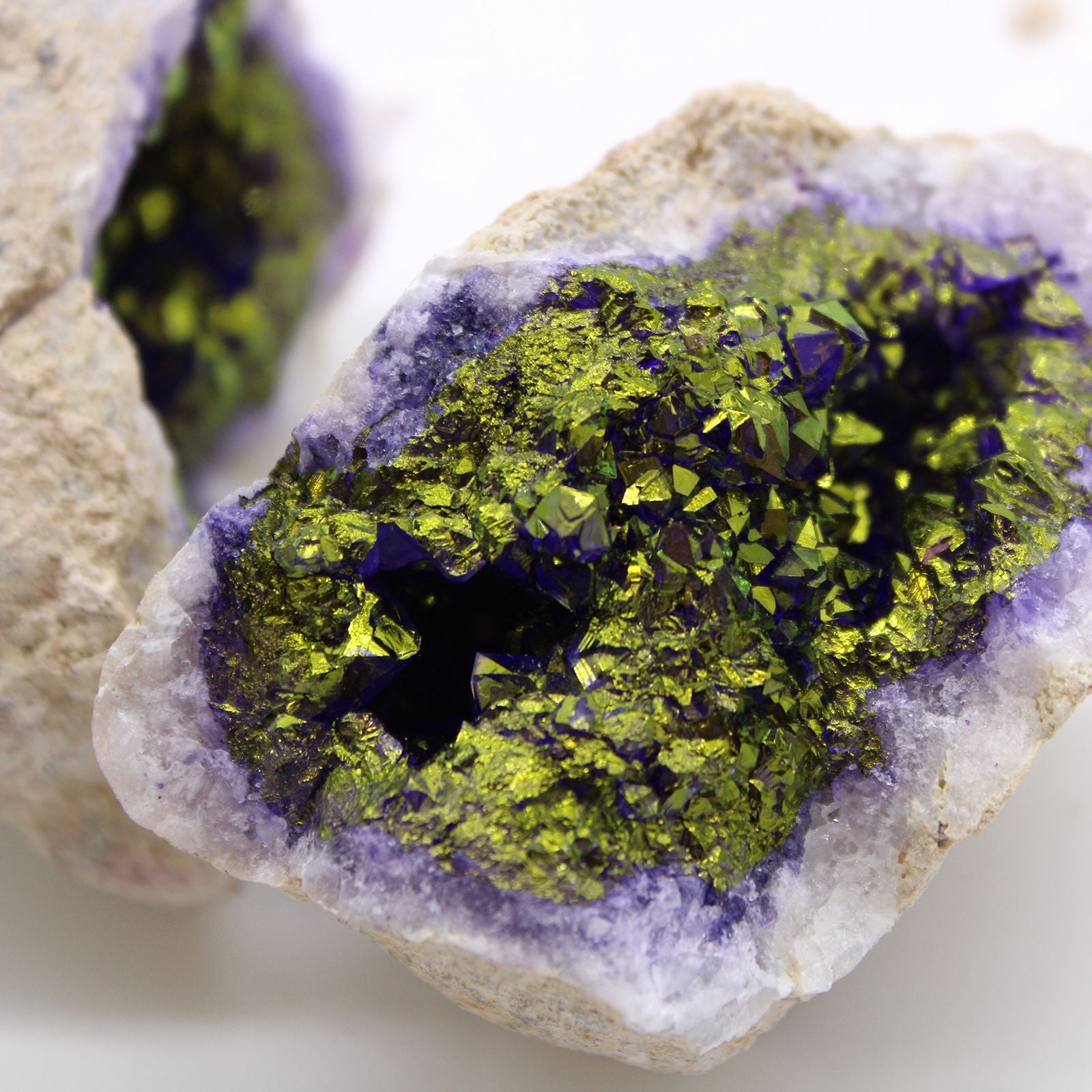 Coloured Calsite Geodes - Natural Rock - Purple & Gold – lifestyle shot
