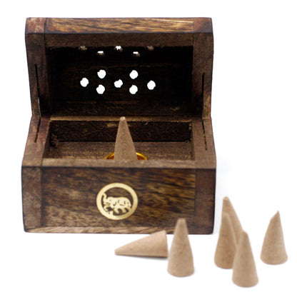 Mini Incense Cone Smoke Box - Mango Wood – detail view