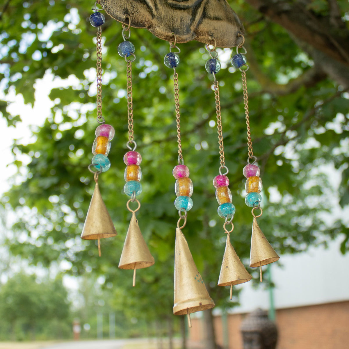 Buddha Brass Bell Chime, Large, 5 Bells