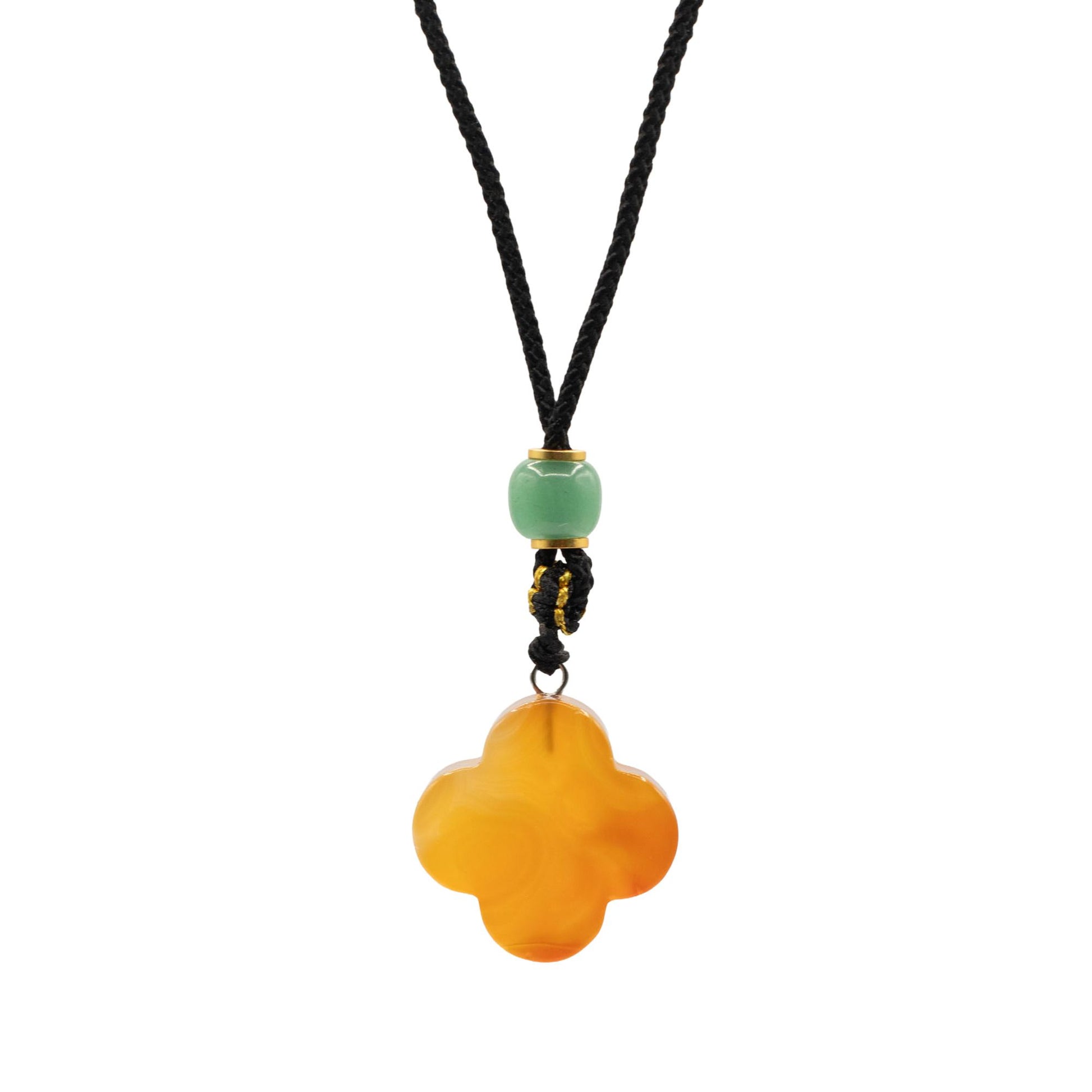 Cord Necklace Gemstone Pendant - Red Jade Clover | Auro & Co