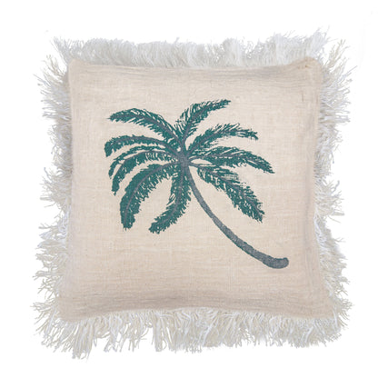 Linen Cushion Cover 60x60cm Palm Tree  with Fringe
