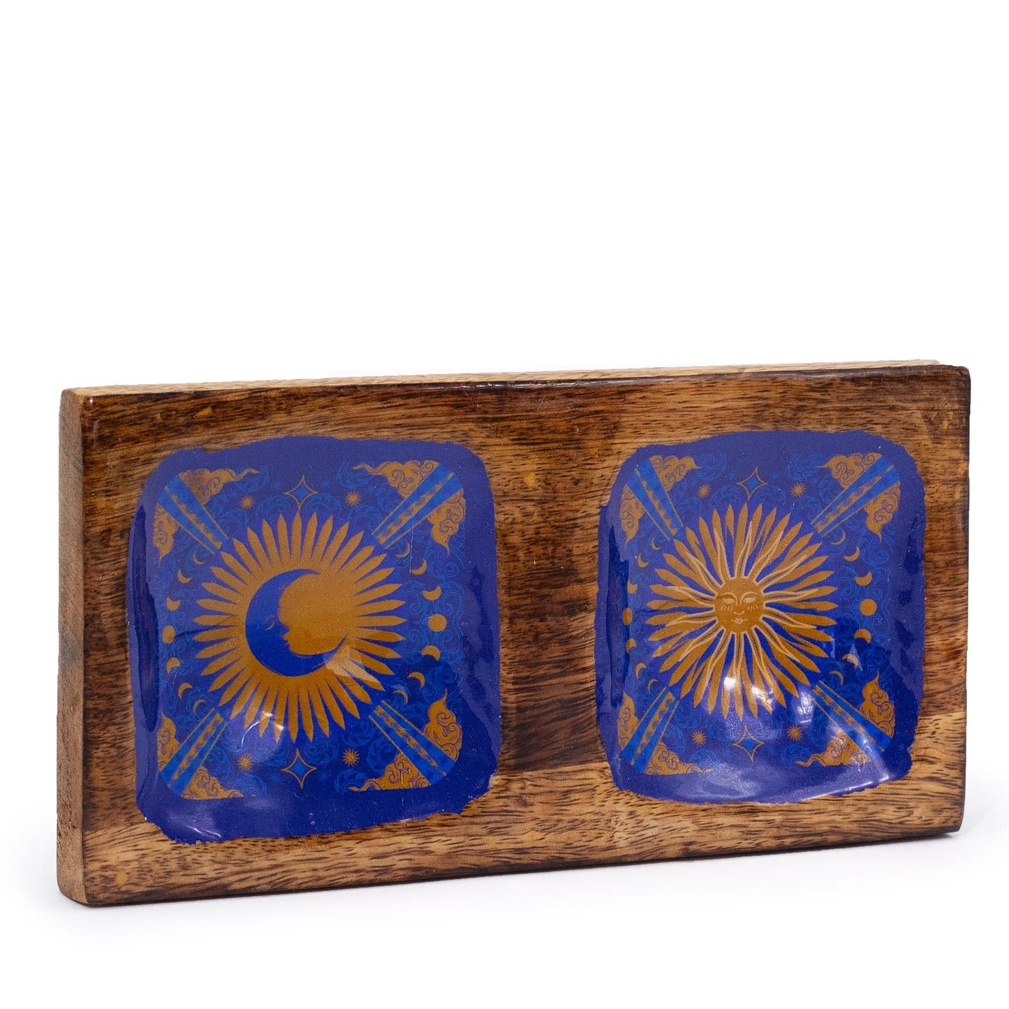 Sun & Moon Double Trinket Tray – Mango Wood & Enamel