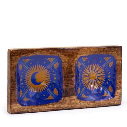 Sun & Moon Double Trinket Tray – Mango Wood & Enamel