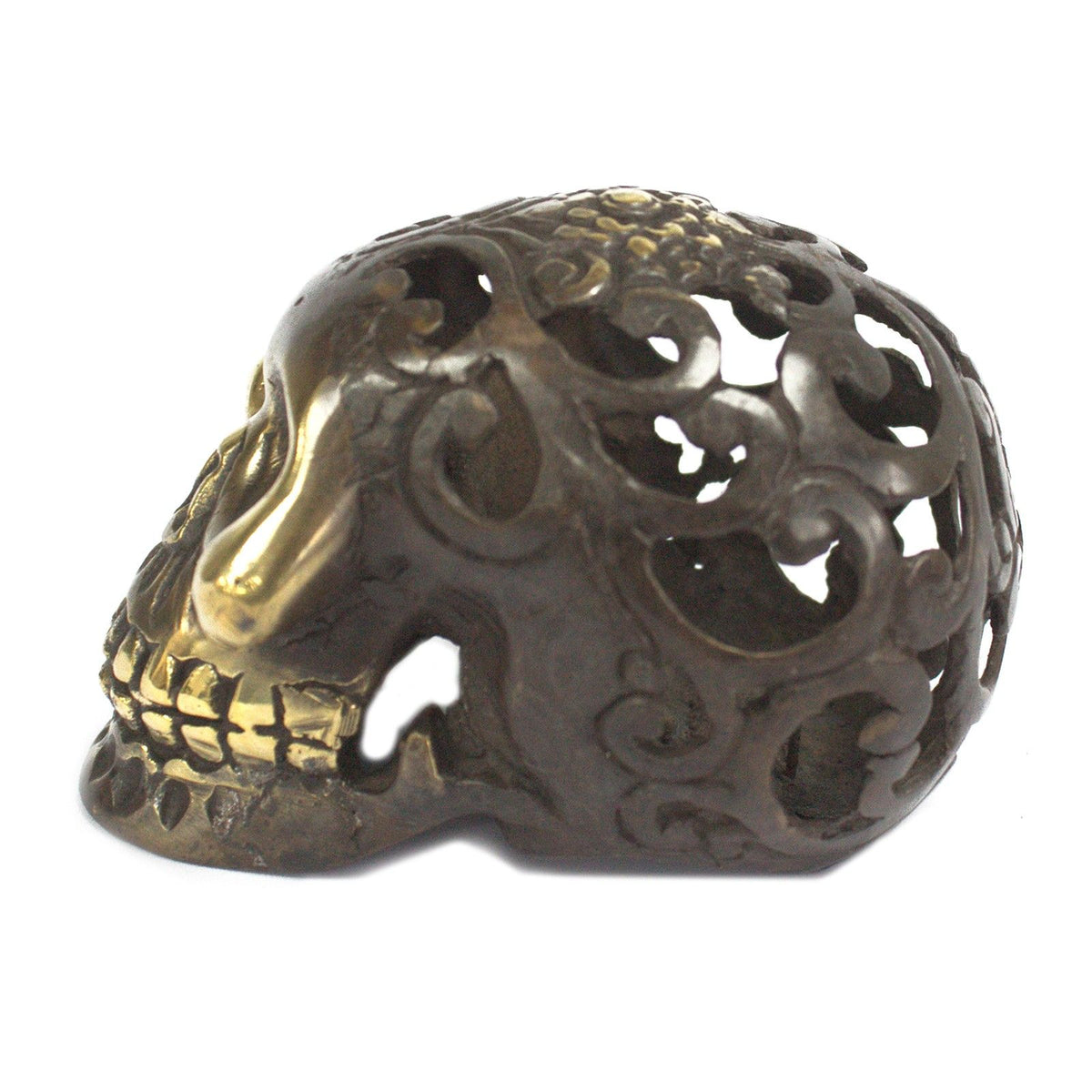 Vintage Brass Skull Ornament, Medium