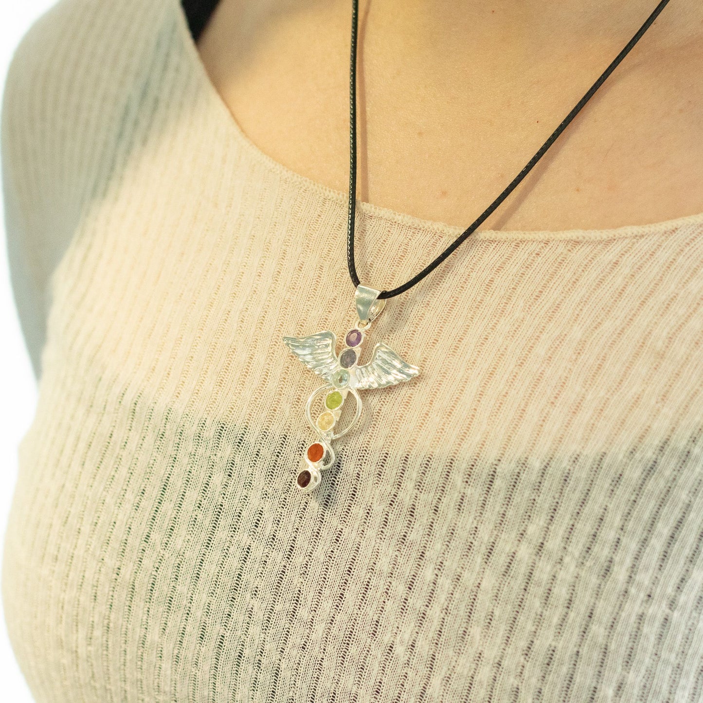 Indian Devotional Pendant - Silver Plated (45cm Cord)- Angel Chakra – product image 6