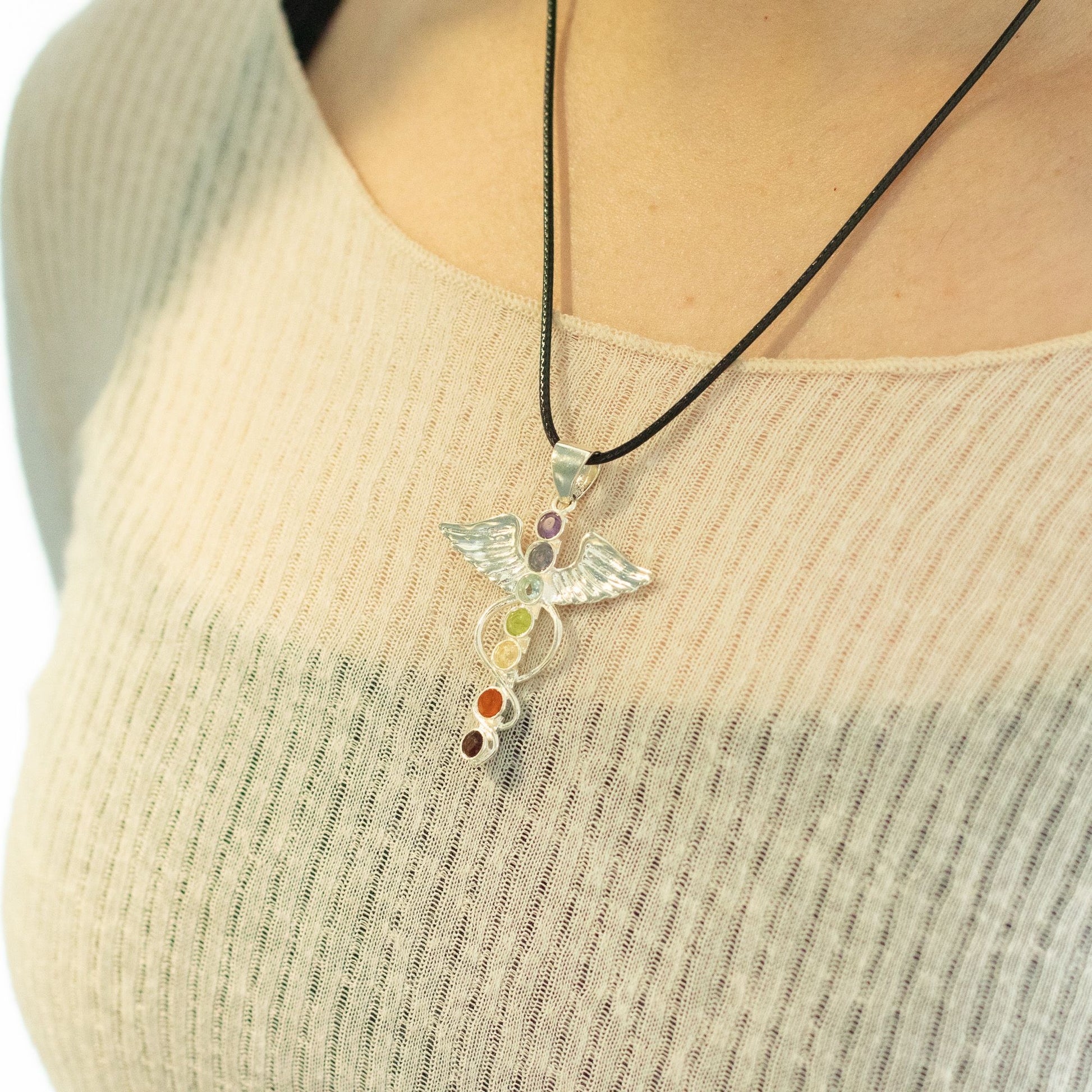 Indian Devotional Pendant - Silver Plated (45cm Cord)- Angel Chakra – product image 6