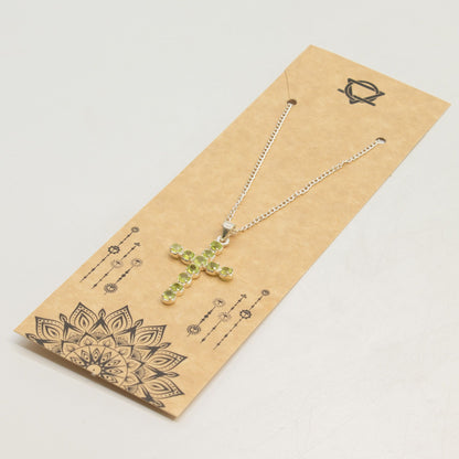 Indian Devotional Pendant - Silver Plated (45cm Chain)- Peridot Crucifix – packaging