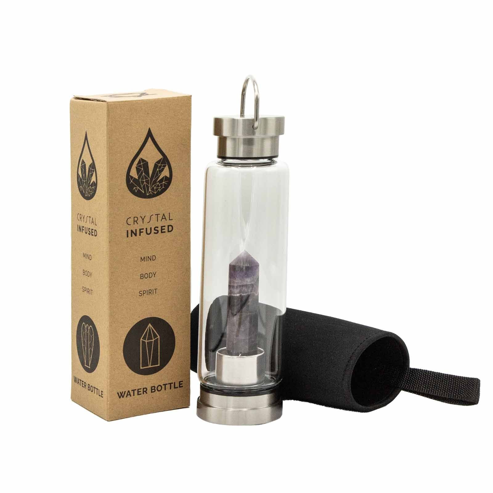 Crystal Infused Glass Water Bottle - Relaxing Amethyst - Obelisk – detail view