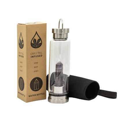 Crystal Infused Glass Water Bottle - Relaxing Amethyst - Obelisk – detail view