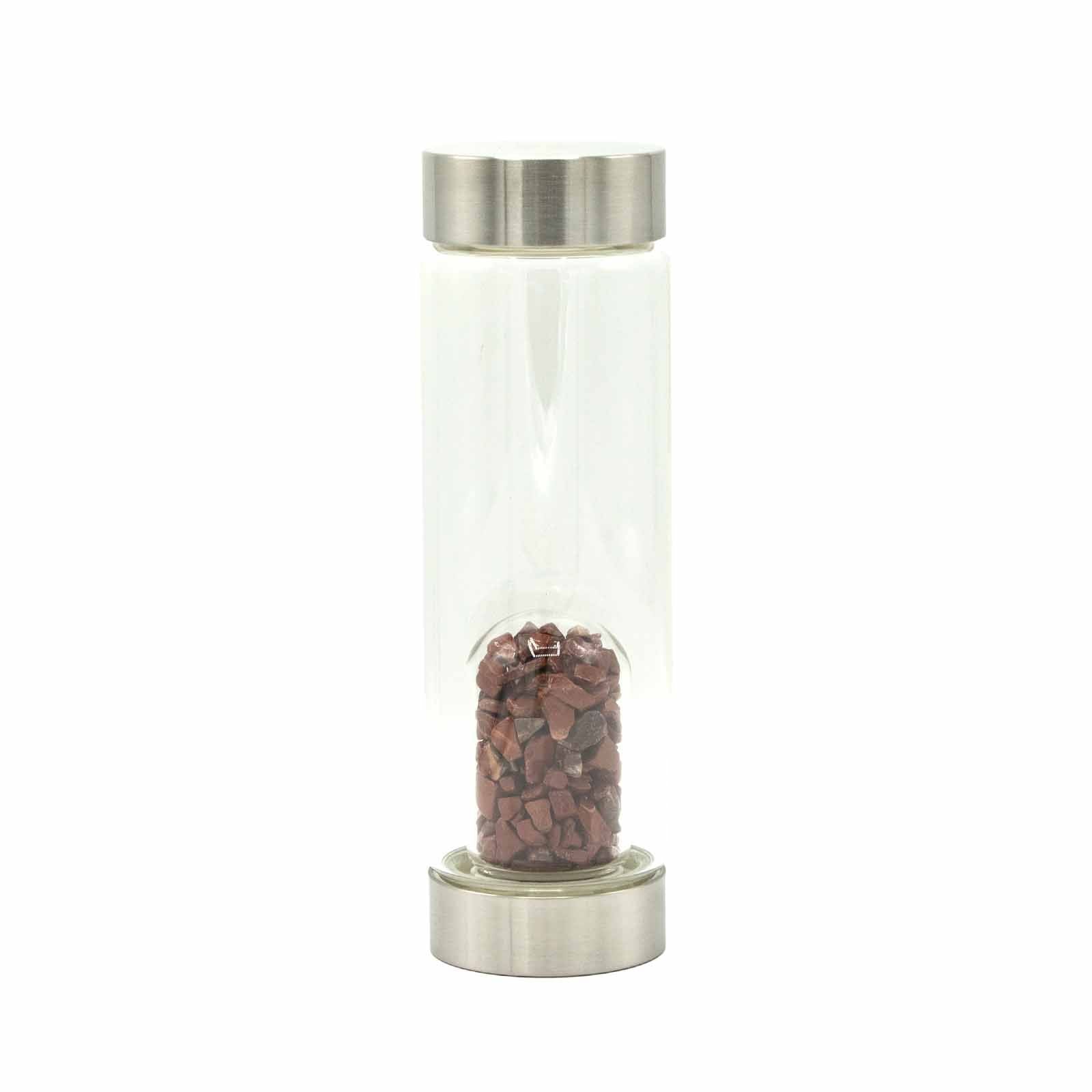 Crystal Infused Glass Water Bottle - Invigorating Red Jasper - Chips | Auro & Co