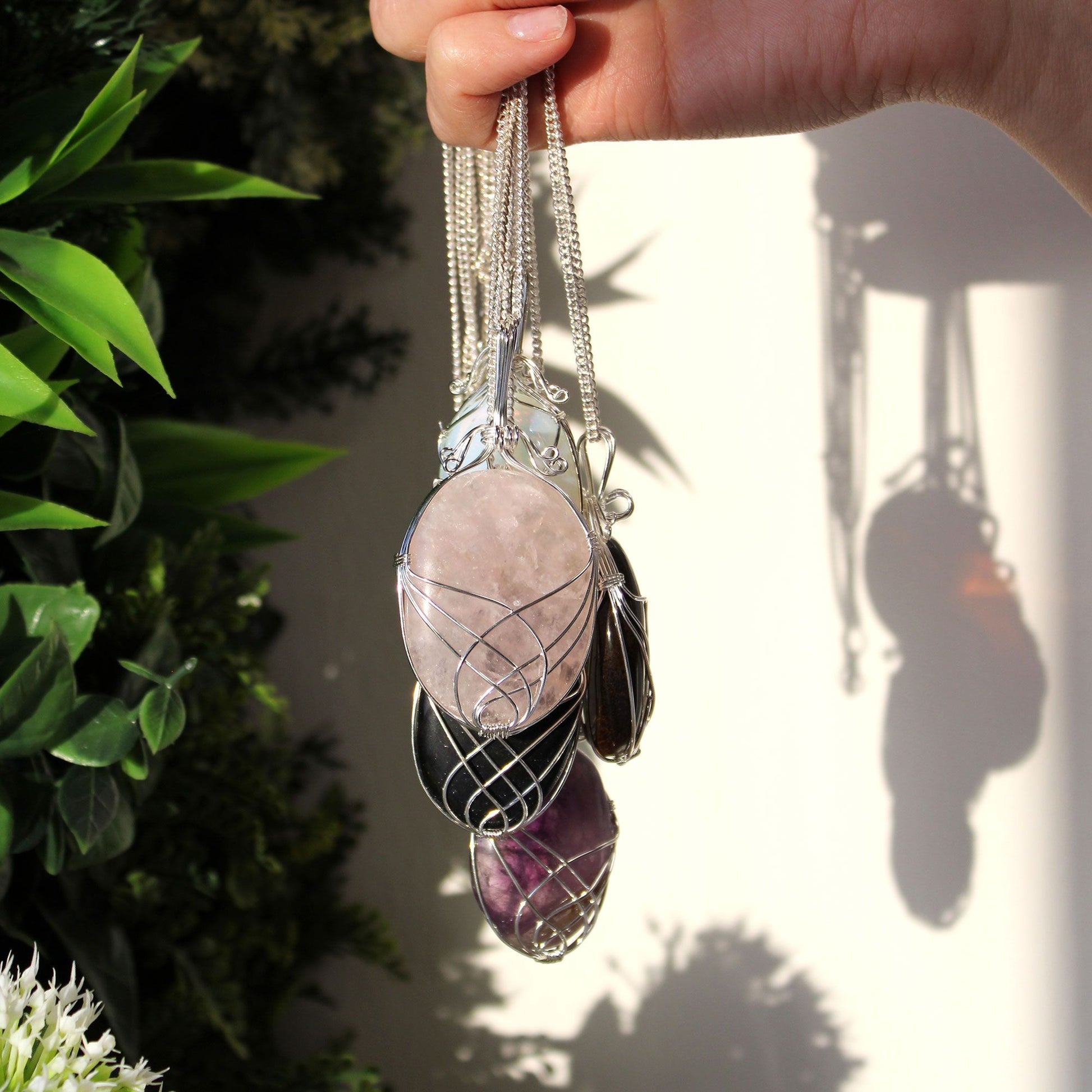 Swirl Wrapped Gemstone Necklace - Rose Quartz – detail view