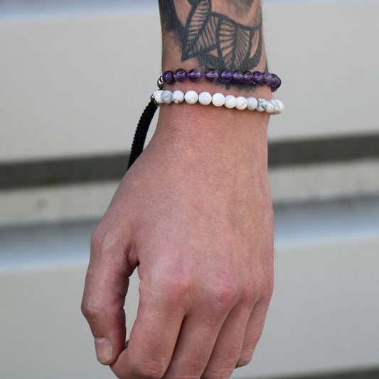 925 Silver Plated Gemstone Navy String Bracelet - White Howlite – detail view