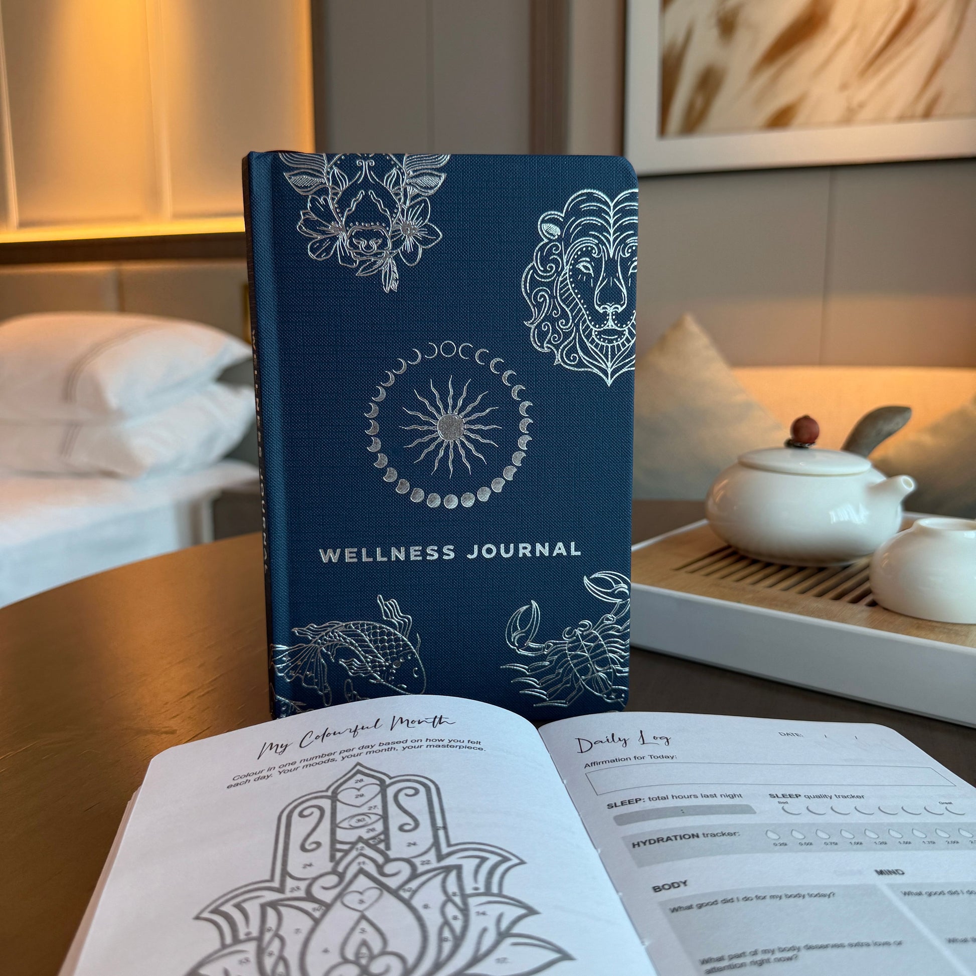 Midnight Blue Wellness Journal - 120 pages - Silver Zodiac – detail view