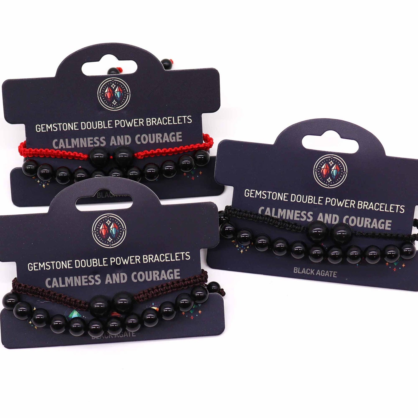 Gemstone Double Power Bracelets- Black Agate – detail view