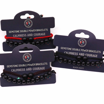 Gemstone Double Power Bracelets- Black Agate – detail view
