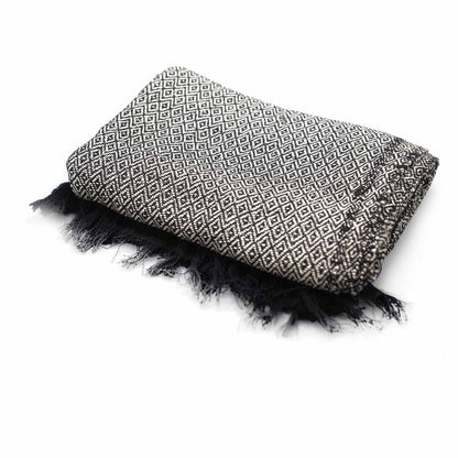 Midnight Weave Boho Throw – Charcoal Diamond Pattern