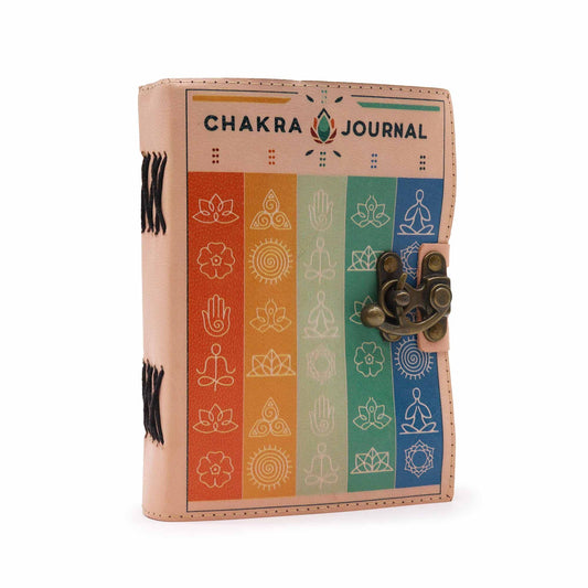 Leather Seven Chakra Colours Deckle-edge Notebook – lifestyle shot