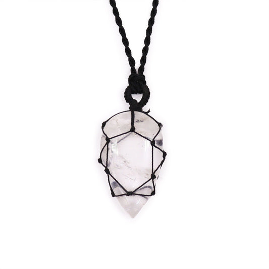 Laced Gemstone Teardrop Pendant - Rock Quartz | Auro & Co
